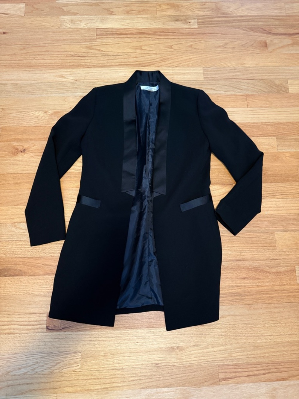 Black Longline Open-Front Tuxedo Blazer